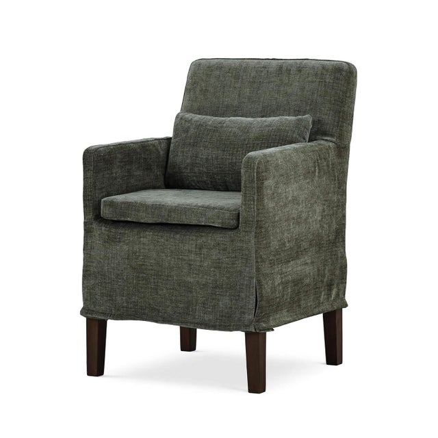 French Country Coastal Slipcovered Dining Armchair - Green Upholstery For Sale - Image 3 of 10