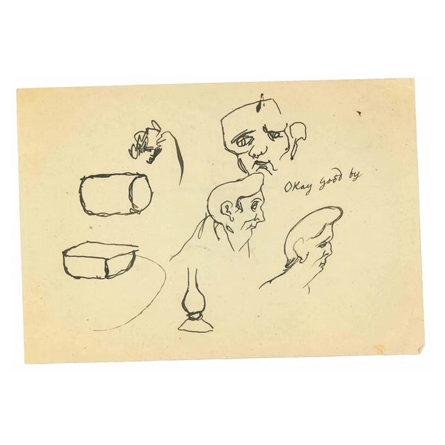 Mino Maccari, Ok Goodbye, Original Drawing, 1950s For Sale