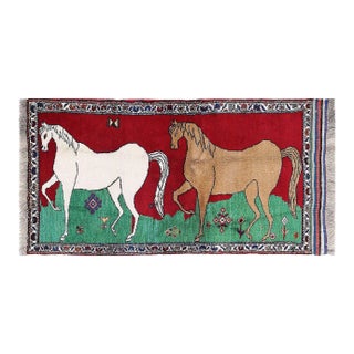 Fine Hand Knotted Horse Design Persian Shiraz Rug For Sale
