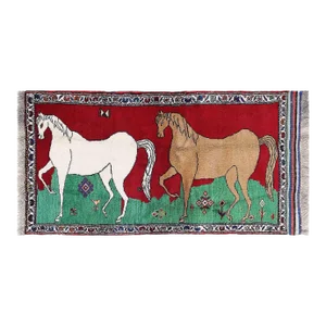 Fine Hand Knotted Horse Design Persian Shiraz Rug