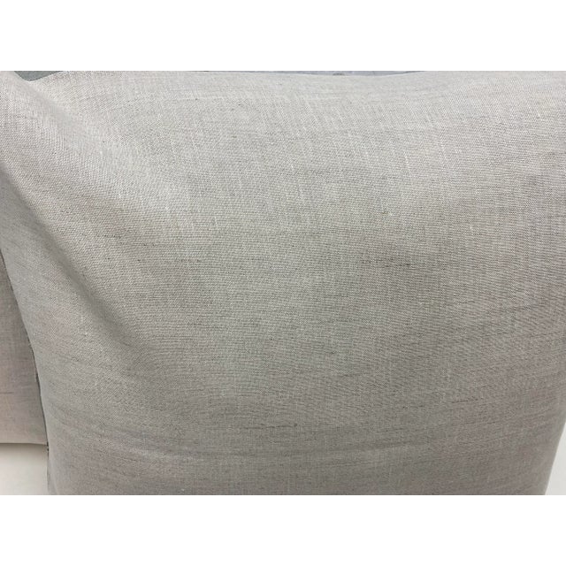 Pair of 20" Square Pillows With a Blue Batik-Like Block Print Floral Pattern - Made in Uk For Sale - Image 9 of 10