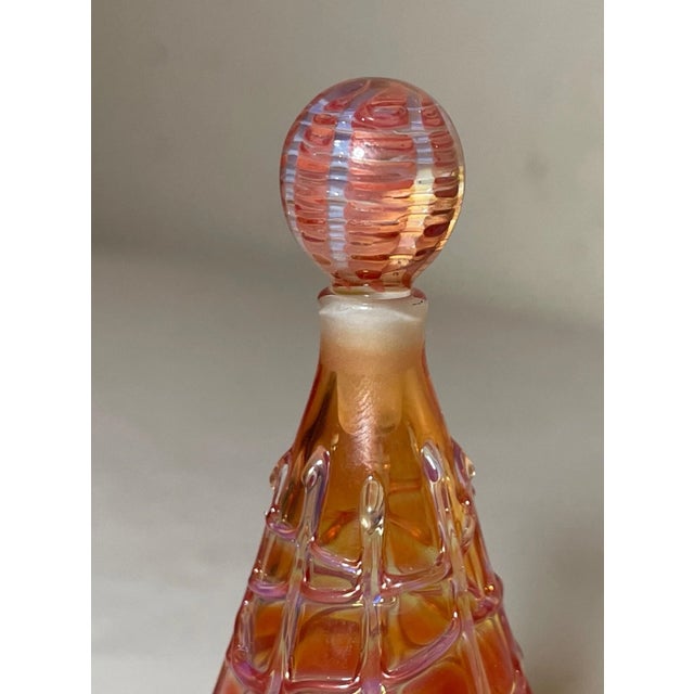 American Vintage Hand Blown Art Glass Spun Pink Opal Iridescent Perfume Bottle Sculpture For Sale - Image 3 of 12