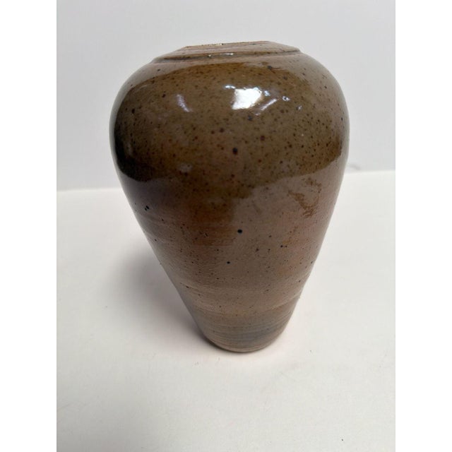 1970s Handmade Wood Fired Stoneware Vase with Ash Glazed Speckled Finish For Sale - Image 9 of 9