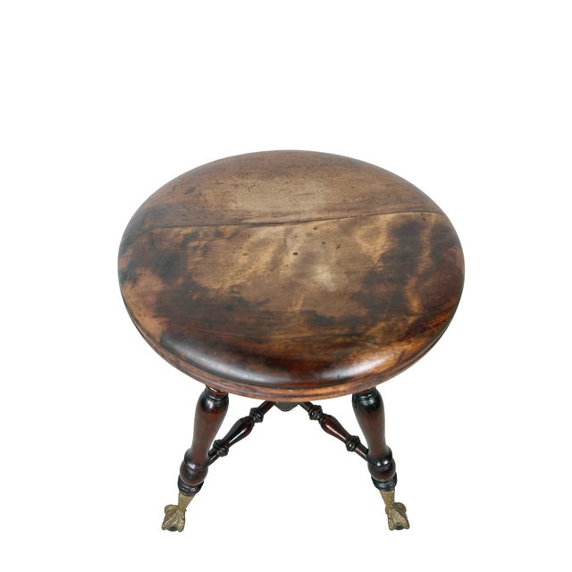 Antique Victorian Style Adjustable Piano Stool With Glass Ball-and-Claw Feet For Sale - Image 10 of 16