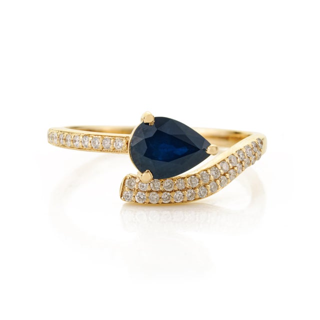Luxury 1.12ct Blue Sapphire & Diamond Statement Ring Size 5.5 in 14k Gold For Sale - Image 4 of 16