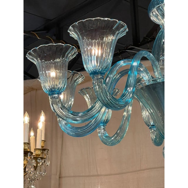 Early 21st Century Modern Blue Murano Glass Chandelier With 10 Lights For Sale - Image 5 of 9