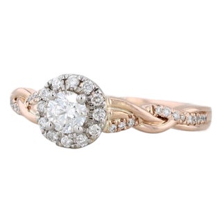 0.43ctw Round Diamond Halo Engagement Ring 14k Rose Gold Size 6.5 Vintage For Sale