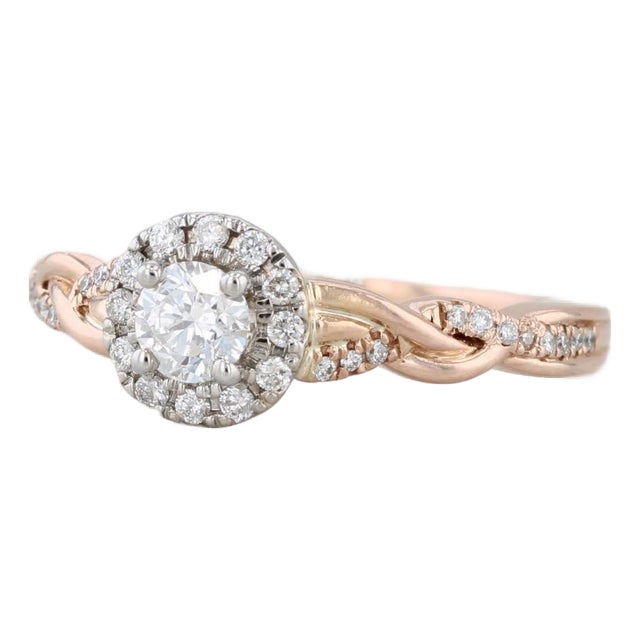 0.43ctw Round Diamond Halo Engagement Ring 14k Rose Gold Size 6.5 Vintage For Sale