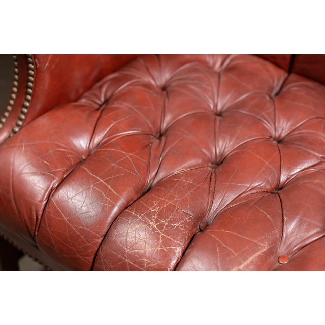 Vintage Wingback Tufted Leather Chesterfield Armchair in Burnt Red For Sale - Image 9 of 16