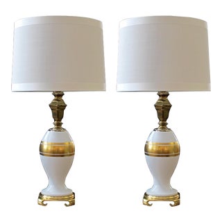 German White Porcelain Lamps With Gilt Decoration - a Pair For Sale