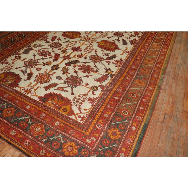 Ivory Antique Zabihi Collection Ivory Field Turkish Oushak Carpet - 8'11" x 13' For Sale - Image 8 of 12