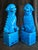 Add classic chinoiserie decor with this matching pair of Mid-Century turquoise blue Foo Dogs, one male and one female. In...