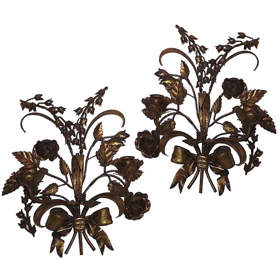 Gilt Tole Double Wall Candleholders by Hans Kögl, 1960s, Set of 2 For Sale