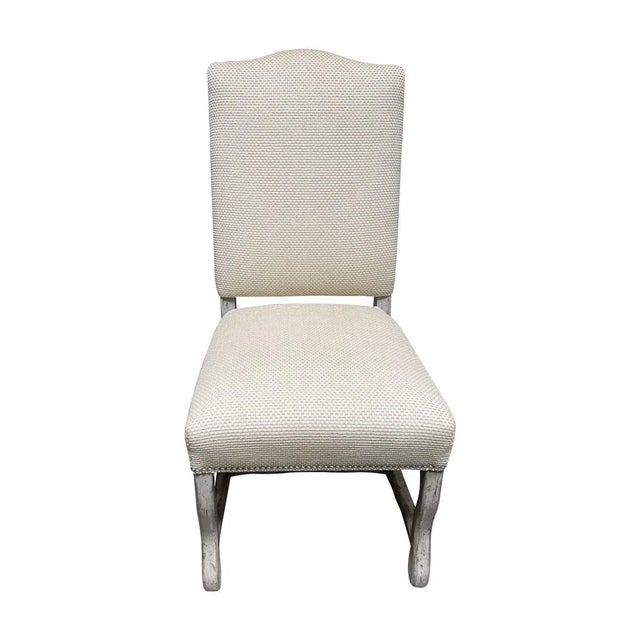 21" W x 26.5" D x 44" H Pewter Nailheads Off White Creme / woven fabric Antique Slate Finish