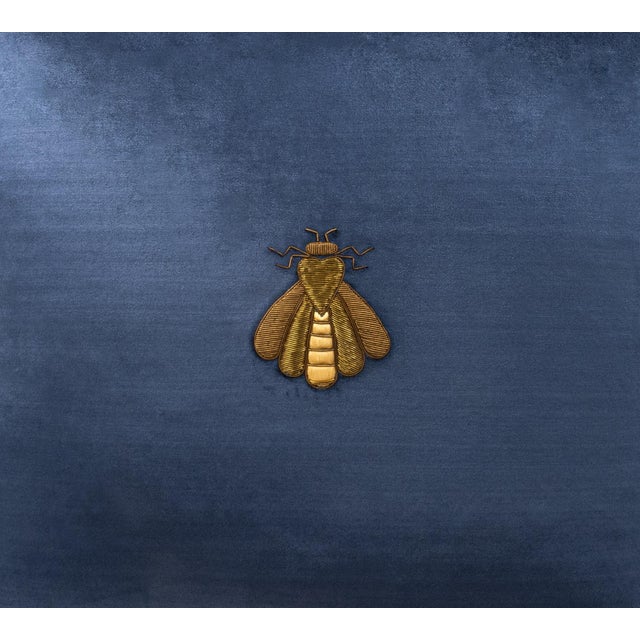 Navy Bee Silk Velvet Embroidered Throw Pillow Cover, 20 X 20 For Sale - Image 4 of 5
