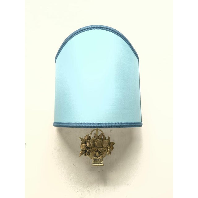 Mid-Century Modern Fabric Fan Sconce with Cast Fruit Decoration, 1950s For Sale - Image 3 of 7