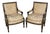 Pair of Antique French Louis XVI Style Silk Upholstered Armchairs For Sale