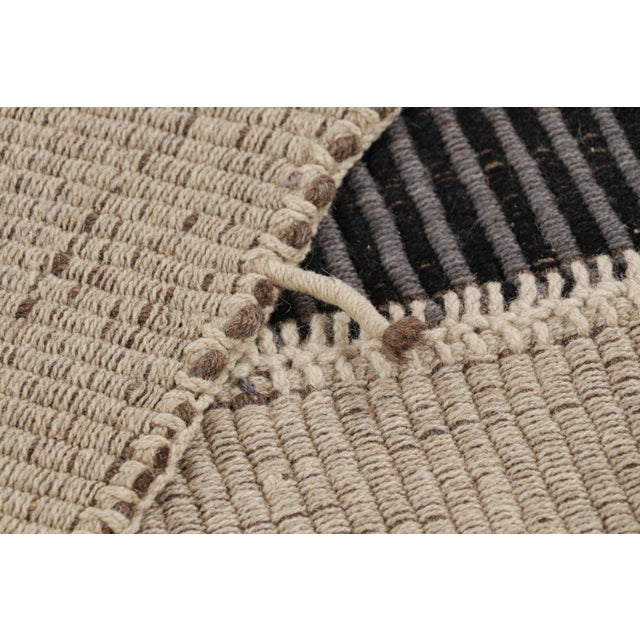 Textile Rug & Kilim’s Contemporary Kilim in Beige and Black Textural Stripes For Sale - Image 7 of 7