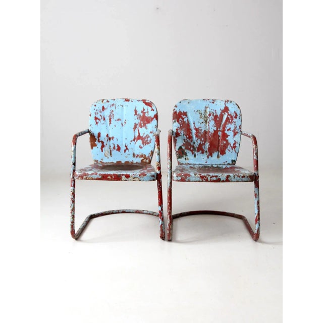 Mid-Century Metal Patio Chairs Pair For Sale - Image 12 of 12