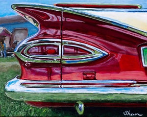 1959 Chevrolet El Camino by Shan Fannin | Acrylic on Wooden Cradle Board Rear view of a classic car