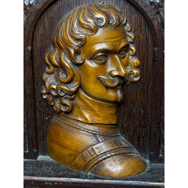 Antique Wall Sculpture Portrait Colonel Sir Edward Massey, Governor of Gloucester 1642 Carved in the Manner of Sir George Gilbert Scott For Sale - Image 13 of 18