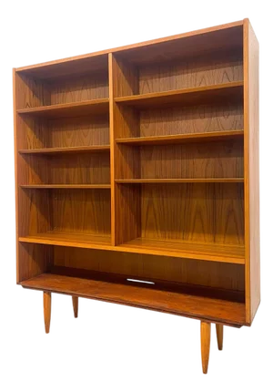 Vintage Mid Century Modern Danish Bookcase With Adjustable Shelving and Tapered Legs