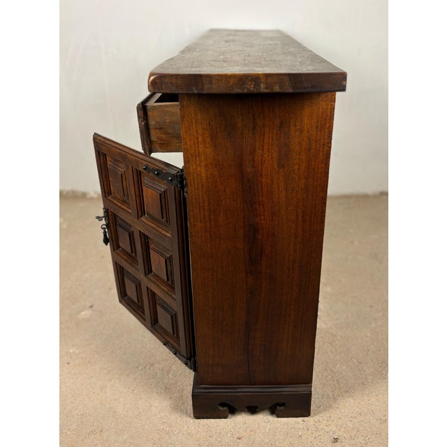 Brown Spanish Rustic Oak Sideboard with Paneled Doors and Iron Hardware, 1930s For Sale - Image 8 of 11