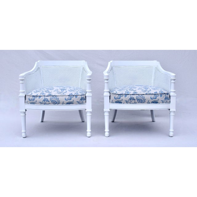 Blue & White Painted Cane Barrel Chairs Chairish