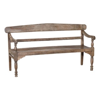 Antique Anglo-Indian Teakwood Ladderback Bench For Sale