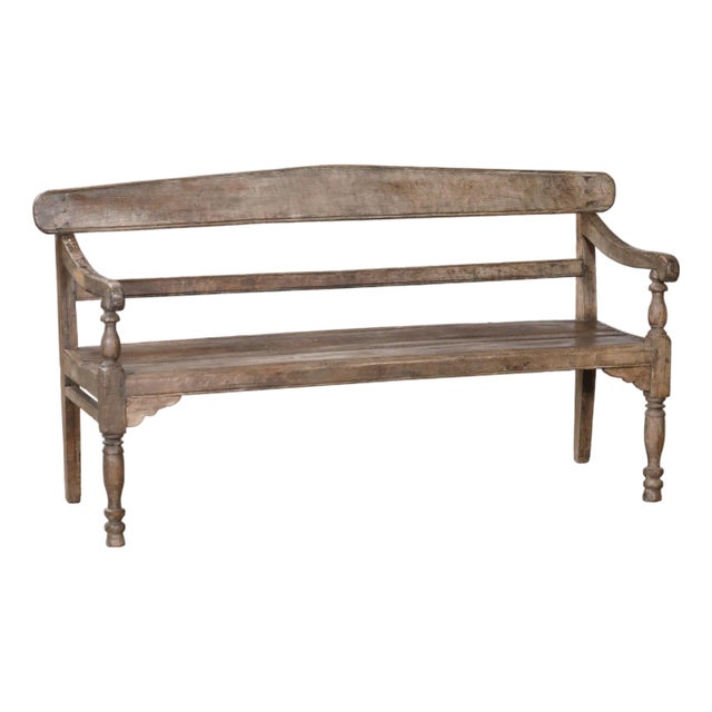 Antique Anglo-Indian Teakwood Ladderback Bench For Sale