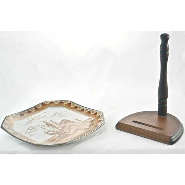 Chinoiserie Chinoiserie Sail Ships Tray with Stand For Sale - Image 3 of 4