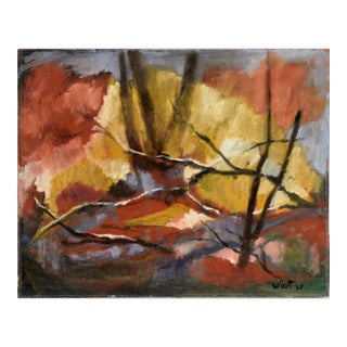 "Autumn Nocturne" - Abstracted Forest Landscape in Oil on Artist's Board by Claire Weist For Sale