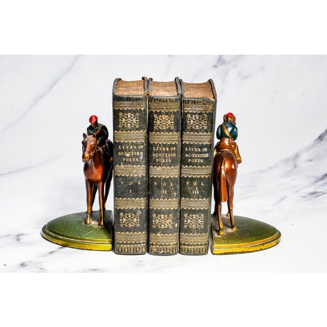 Art Deco Colorful Horse Jockey Antique Cold Painted Bronze Sculpture Statue Bookends Equestrian For Sale - Image 3 of 18