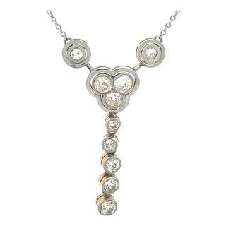 Art Deco Platinum Gold Necklace Diamond Old Mine Cut 18k Yellow For Sale