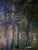 A luminous 1939 oil landscape depicting a tranquil stand of birch trees illuminated by softly filtered sunlight. The...