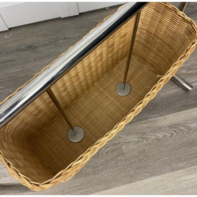No chips, only faint surfaces marks to glass top. Chrome shows faint oxidation in some areas. Wicker > shows a few minor...