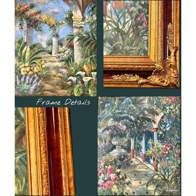 Vintage K Hillman Oil Paintings Pair-Tropical Garden-Floral-Framed Wall Art For Sale - Image 9 of 11