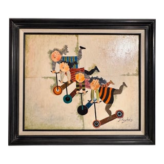 1990s Girl Friends on Scooters Painting For Sale