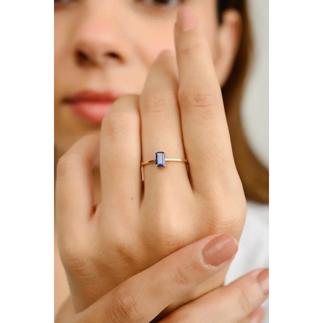 Not Yet Made - Made To Order Baguette Cut Blue Sapphire Ring Size 7 For Sale - Image 5 of 10