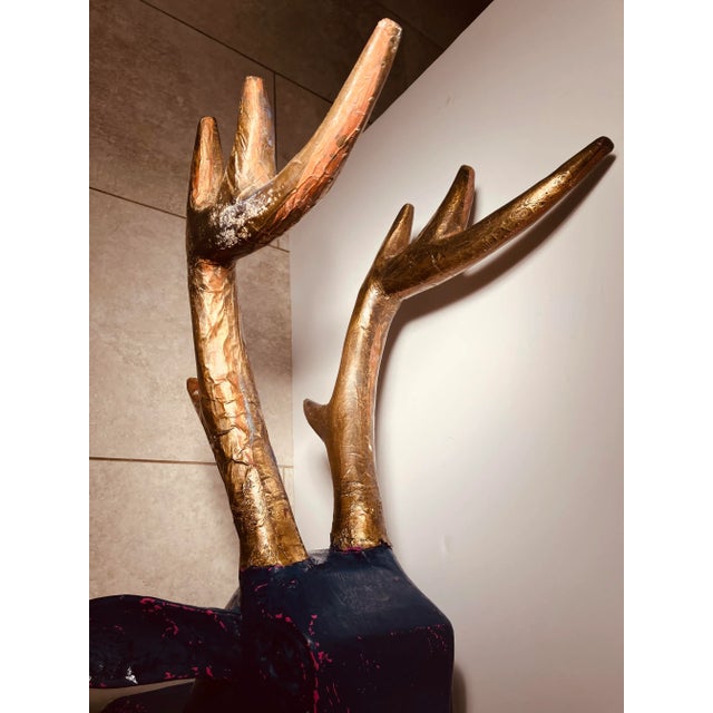 1940s Carved Wood Deer Head For Sale - Image 4 of 7