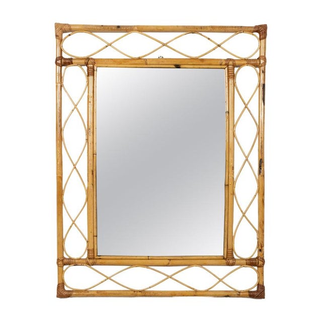 Mid-Century French Riviera Curved Bamboo and Rattan Wall Mirror, Italy, 1970s For Sale - Image 11 of 11