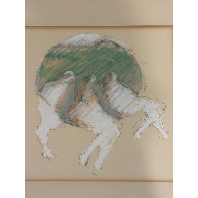 Mid-Century Modern Vintage Signed Modernist Abstract Figurative Pastel Drawing, Framed For Sale - Image 3 of 14
