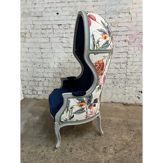 Shabby Chic Mid 20th Century French Louis XV Style Hooded Porters Chair - Balloon Chair For Sale - Image 3 of 12