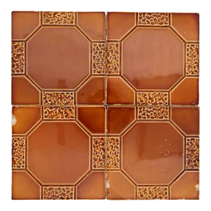 1910s Set of Four Large Art Deco Glazed Brown Tiles, Portuguese