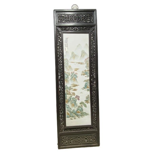 Chinoiserie Hand Painted Famille Rose Porcelain Panel 67.25" H For Sale - Image 11 of 11