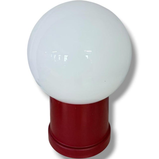 Vintage Space Age Red Mushroom Lamp Red with Opaline Glass For Sale - Image 6 of 9