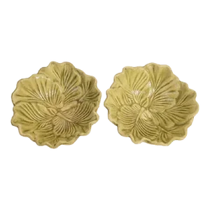 Vintage Green Cabbage Leaf Dodie Thayer Style Small Serving Bowls- Set 2