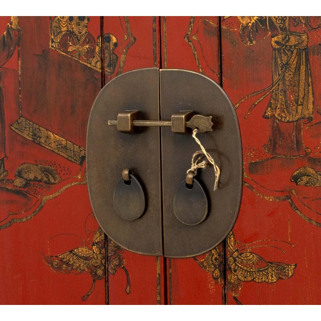 Red Chinese Red Lacquered Cabinet For Sale - Image 8 of 10