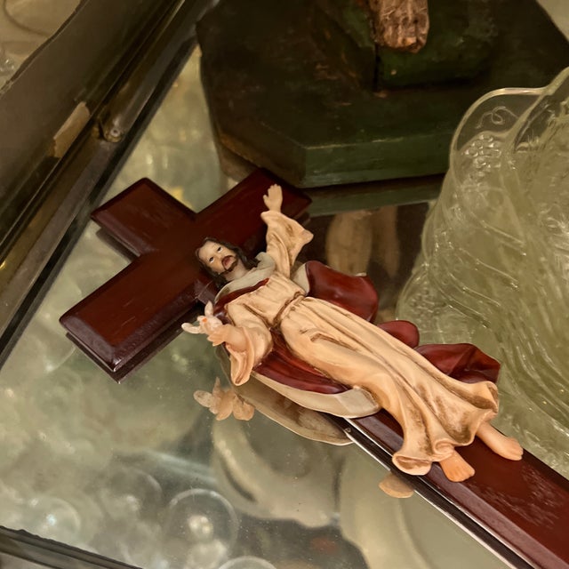 Religious Vintage Resin Jesus on the Cross Figurine For Sale - Image 3 of 9