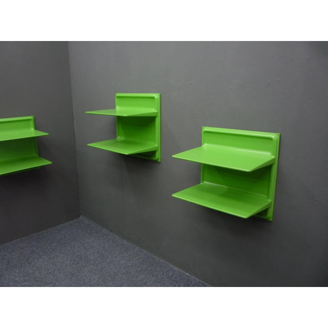 Very rare wall shelves by Ernest Igl. Material plastic (probably Baydur). Color green. Good and authentic original...